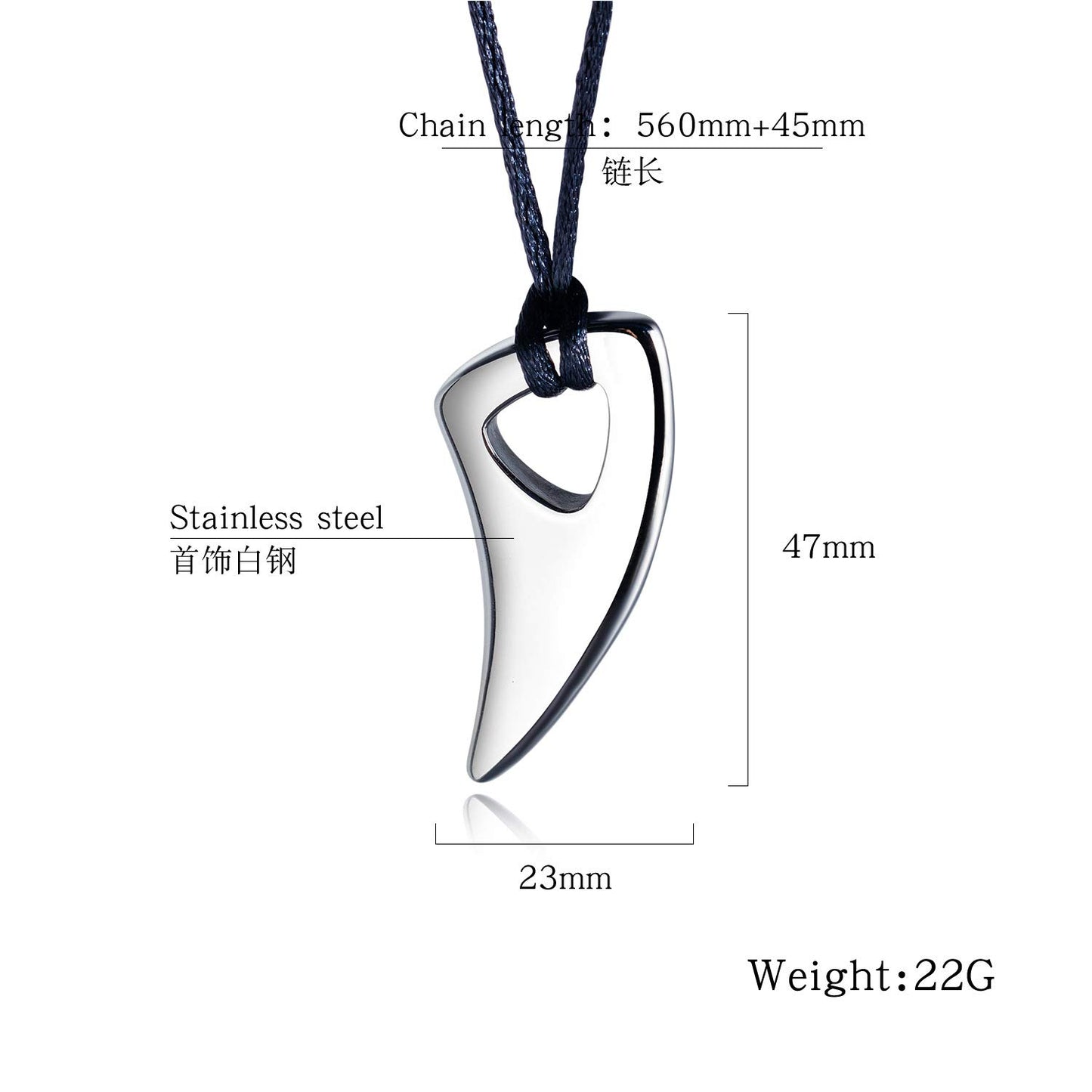 Yellow Chimes Pendant for Men Silver Men Pendant Stainless Steel Wolf Tooth Black Leather Rope Pendant for Men and Boys.