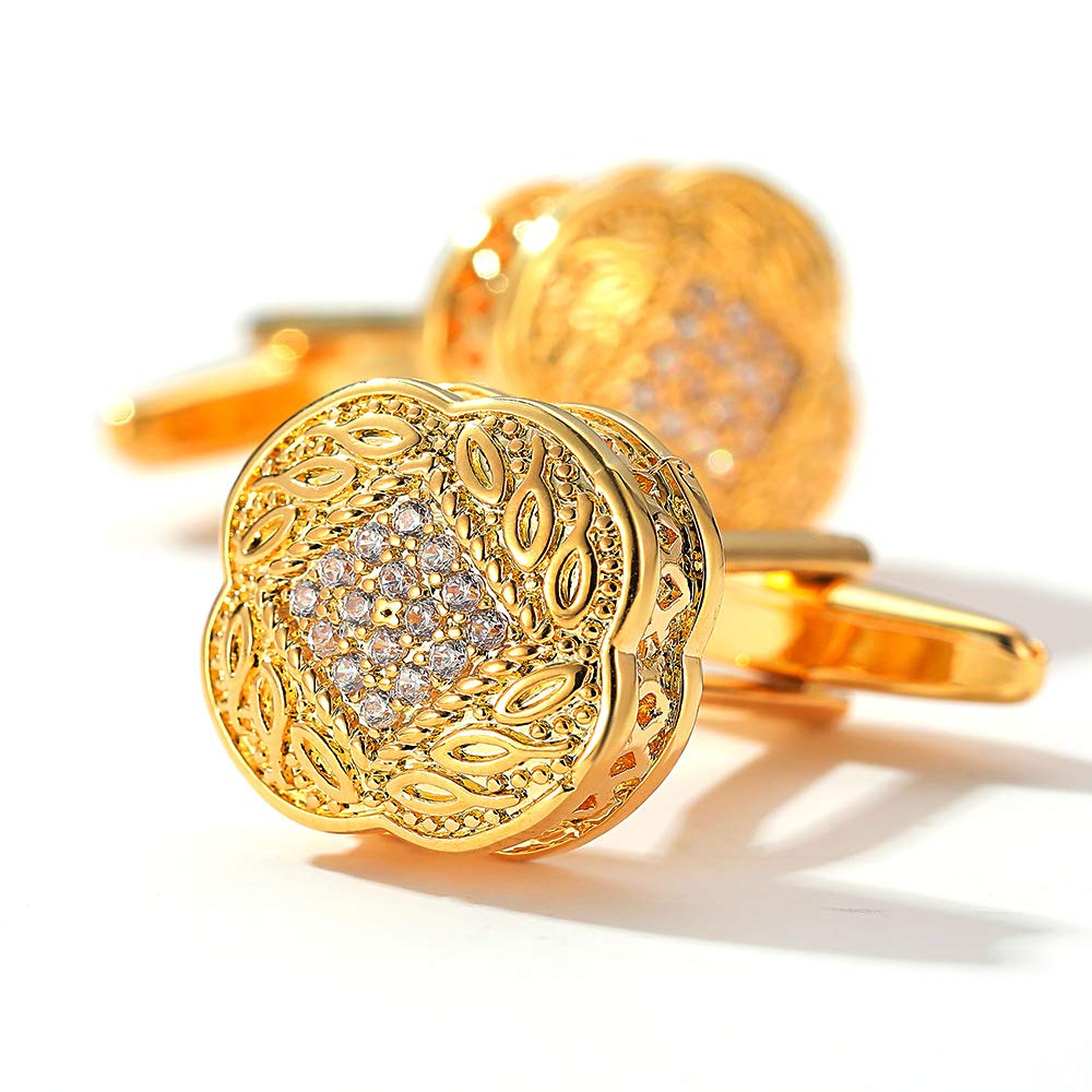 Yellow Chimes Exclusive Collection Stainless Steel Crystal Studded Designer Golden Cuff Links for Men