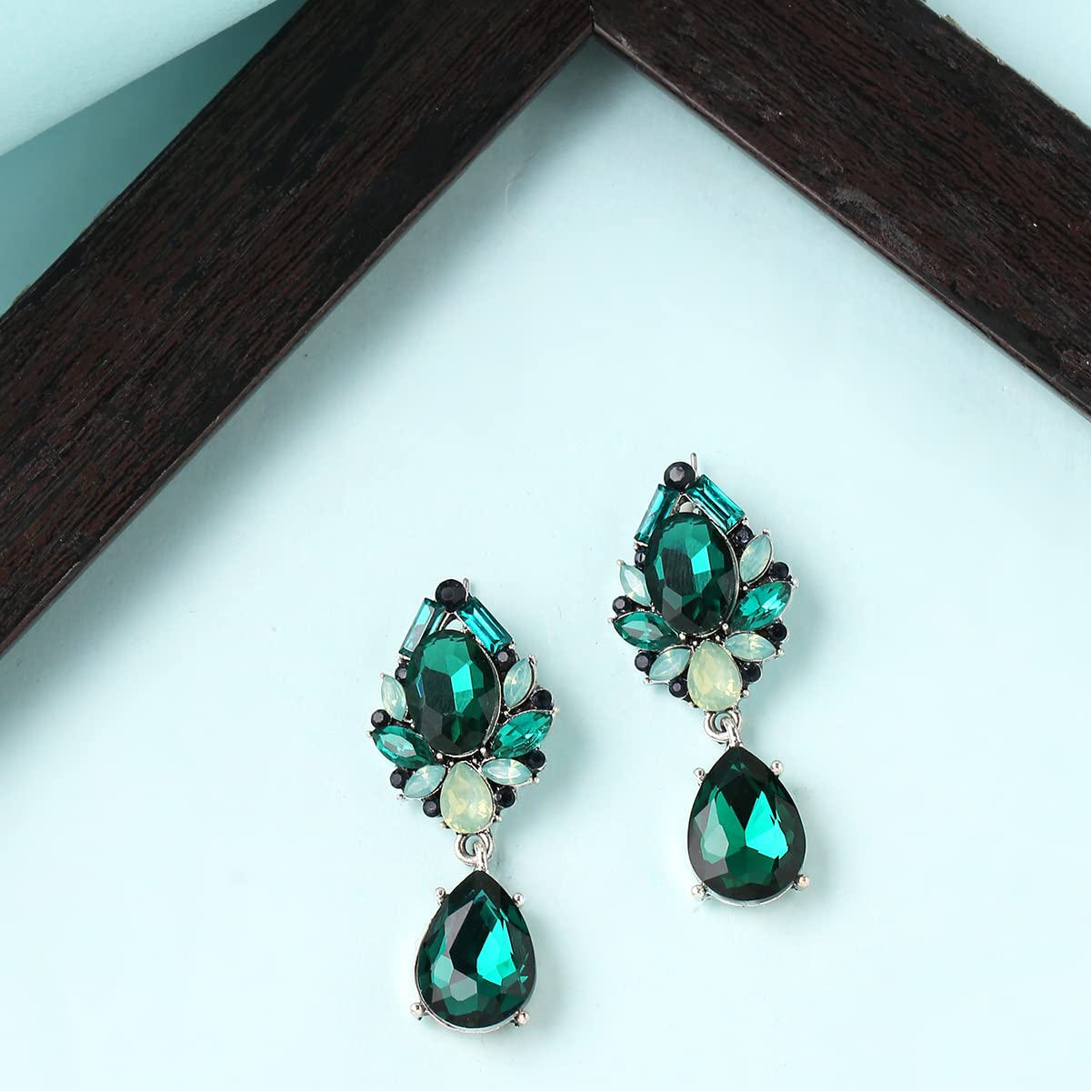 Yellow Chimes Earrings For Women Green Crystal Studded Tear Drop Shape Earrings For Women and Girls