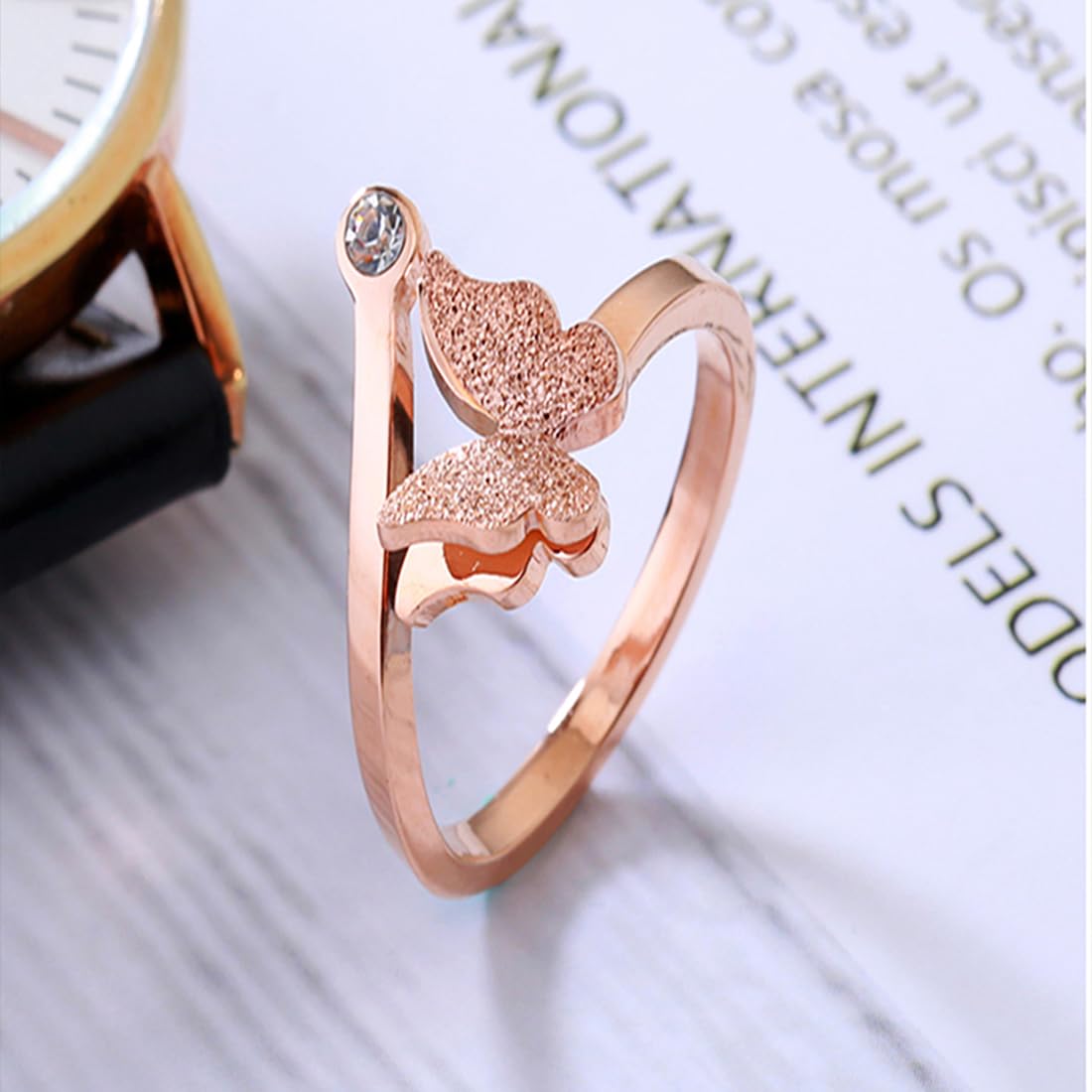 Yellow Chimes Rings for Women and Girls | 2 Pcs Combo of Butterfly and Heart Shaped Finger Ring for Women | Birthday Gift For girls and women Anniversary Gift for Wife