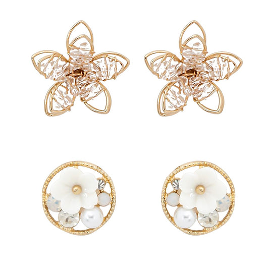 Yellow Chimes Earrings for Women and Girls Crystal Studs | Gold Tone Combo of 2 Pairs Floral Designed Stud Earrings | Birthday Gift for girls and women Anniversary Gift for Wife