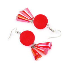 Yellow Chimes Pom-Pom Style Red Tassel Earring for Women & Girls