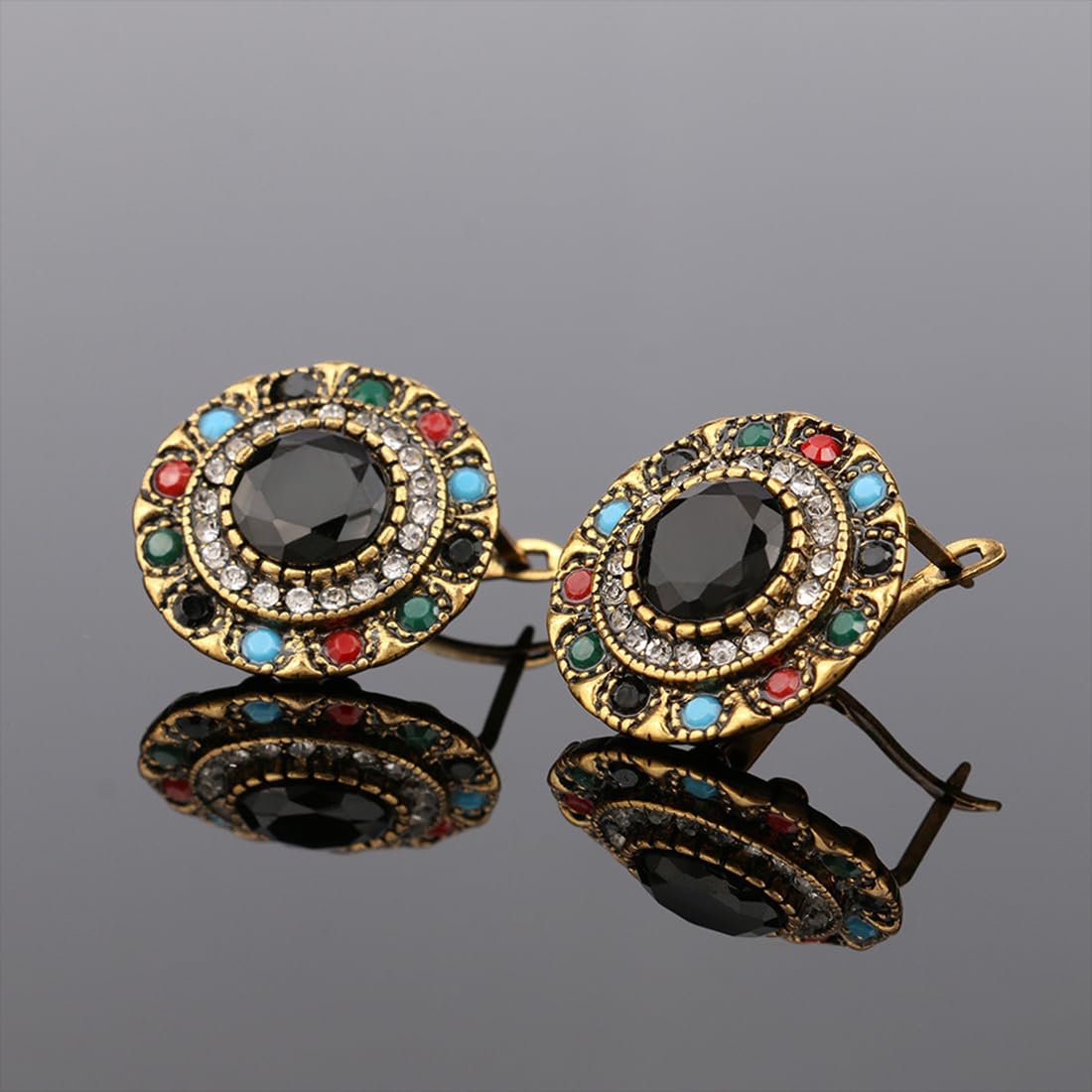 Kairangi Earrings for Women and Girls Black Studs Earring Gold Plated Multicolor Stoned Earring | Western Floral Big stud | Birthday Gift for Girls and Women Anniversary Gift for Wife