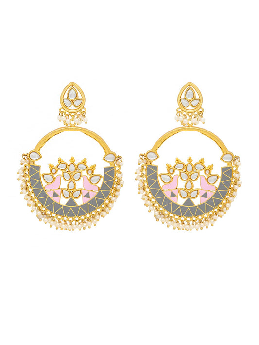 Yellow Chimes Chandbali Earrings for Women Hand Crafted Meenakari Chandbali Earrings Traditional Gold Plated Ethnic Chand Bali Earrings for Women and Girls.