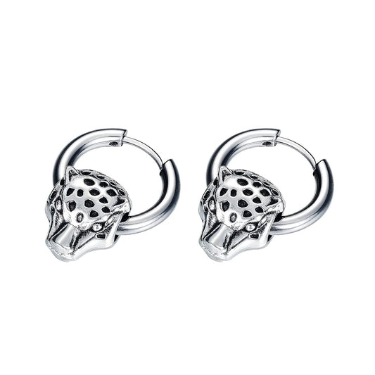 Yellow Chimes Elegant Latest Fashion Stainless Steel Leopard Head Design Silver Hoops Earrings for Men and Women, Medium (YCFJER-421HEAD-SL)