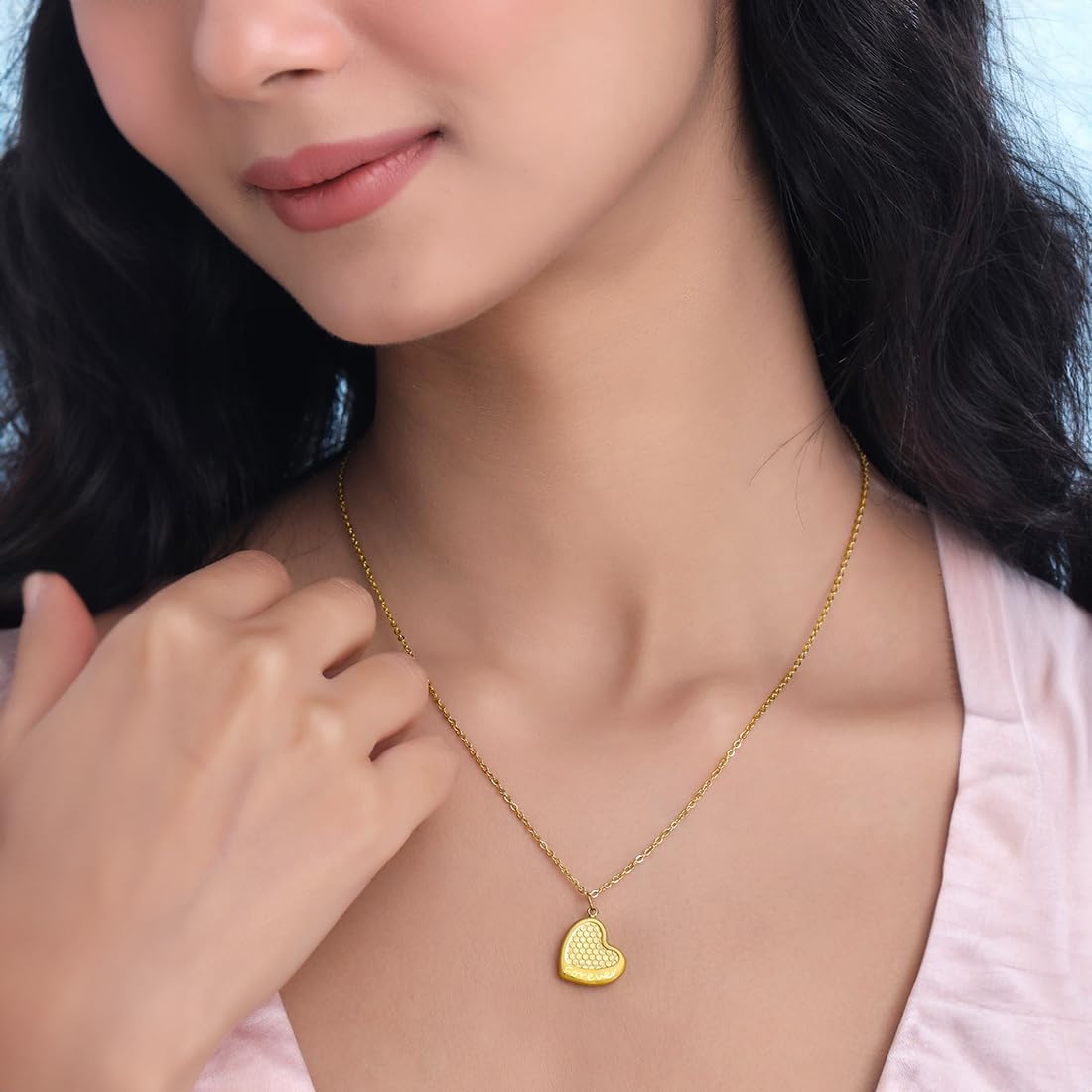 Yellow Chimes Pendant for Women and Girls Fashion Gold Pendant Necklace for Women | Stainless Steel Gold Plated Heart Shaped Pendants Chain| Birthday Gift for Girls and Women