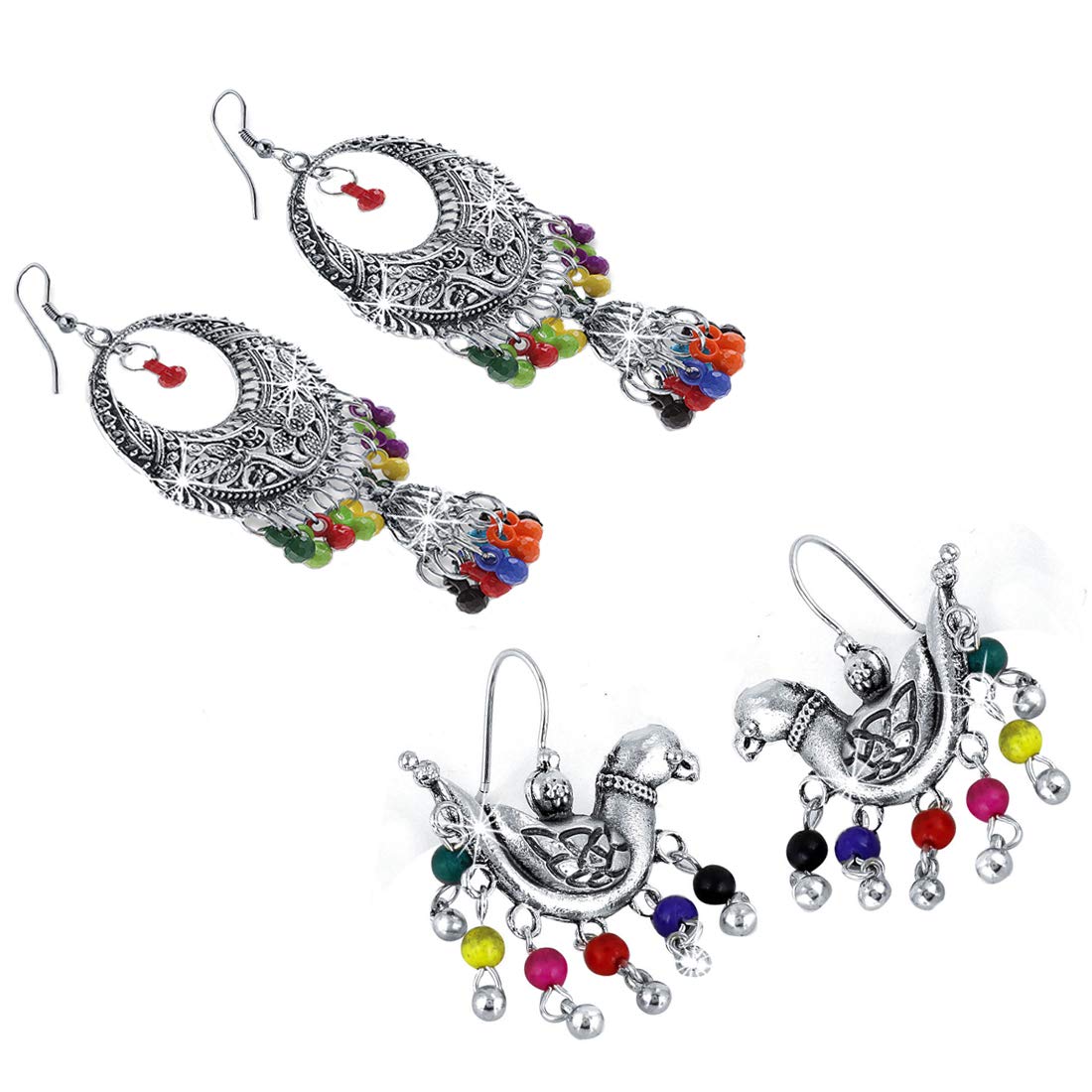 Yellow Chimes Stylish COMBO Silver Oxidized Kabooter Traditional Jhumka Chandbali Earrings for Women and Girls