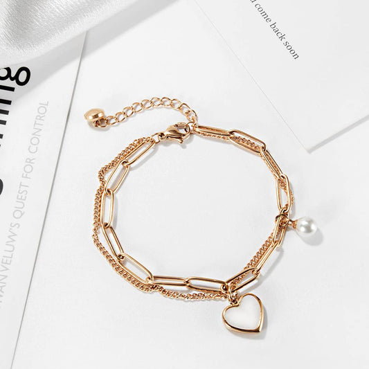 Yellow Chimes Bracelet for Women and Girls Rose Gold Bracelets for Women and Girls | Western Style Stainless Steel Heart Charm Chain Bracelet | Birthday Gift For girls and women Anniversary Gift for Wife