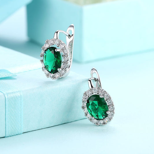 Kairangi Earrings for Women and Girls | Green and White Crystal Stone Studs | Silver Tone Earring | Ovel Shaped Clip On stud Earrings | Birthday Gift for Girls and Women Anniversary Gift for Wife