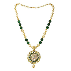 Yellow Chimes Latest Modern Pearl Kundan Traditional Adorable Necklace With Stud Drop Earrings For Women (Green)