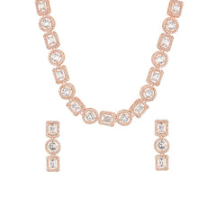Yellow Chimes Classic AD/American Diamond Studded Rose Gold Plated Square Oval Designed Necklace Set Jewellery Set for Women and Girls, White, Medium (YCADNS-16OVLSQR-RG)