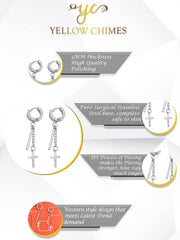 Yellow Chimes Earrings for Men and Boys 2 Pcs Stainless Steel Cross Dangler Huggie Hoop Earrings for Men | Accessoriess Jewellery for Men | Birthday Gift for Men and Boys Anniversary Gift for Husband