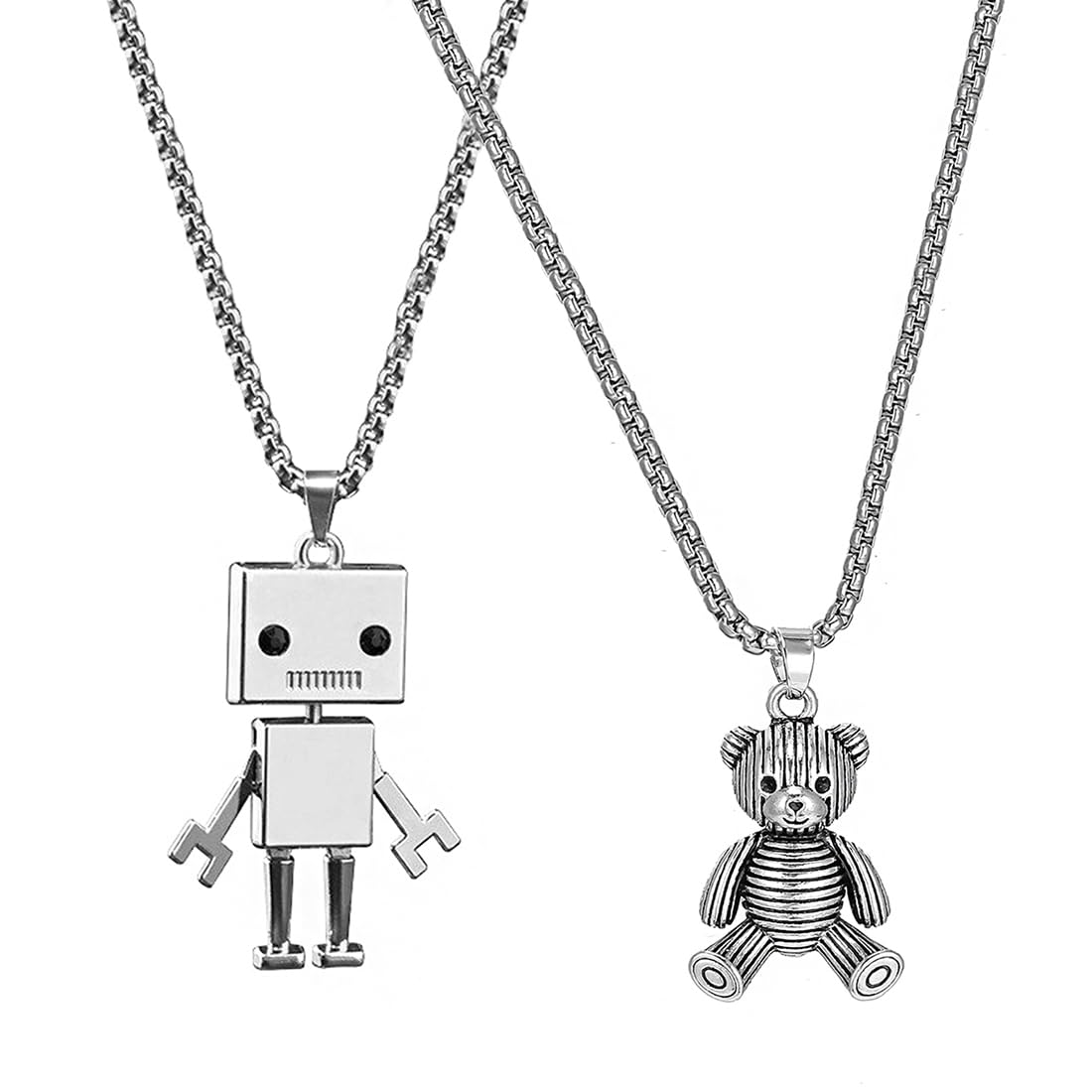 Yellow Chimes Chain Pendant for Girls Silver Chain Pendant 2 Pcs Combo of Stainless Steel Teddy Bear and Robo Designed Chain Pendant for Women and Girls