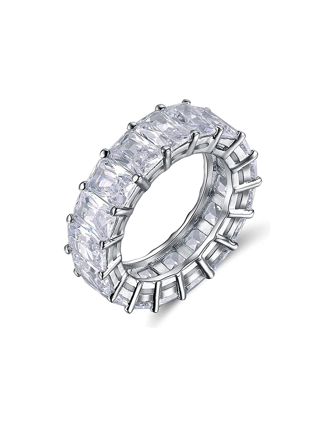 Yellow Chimes Rings for Women White Crystal Rings Silver Plated Eternity Crystal Band Rings for Women and Girls(Size US 6)