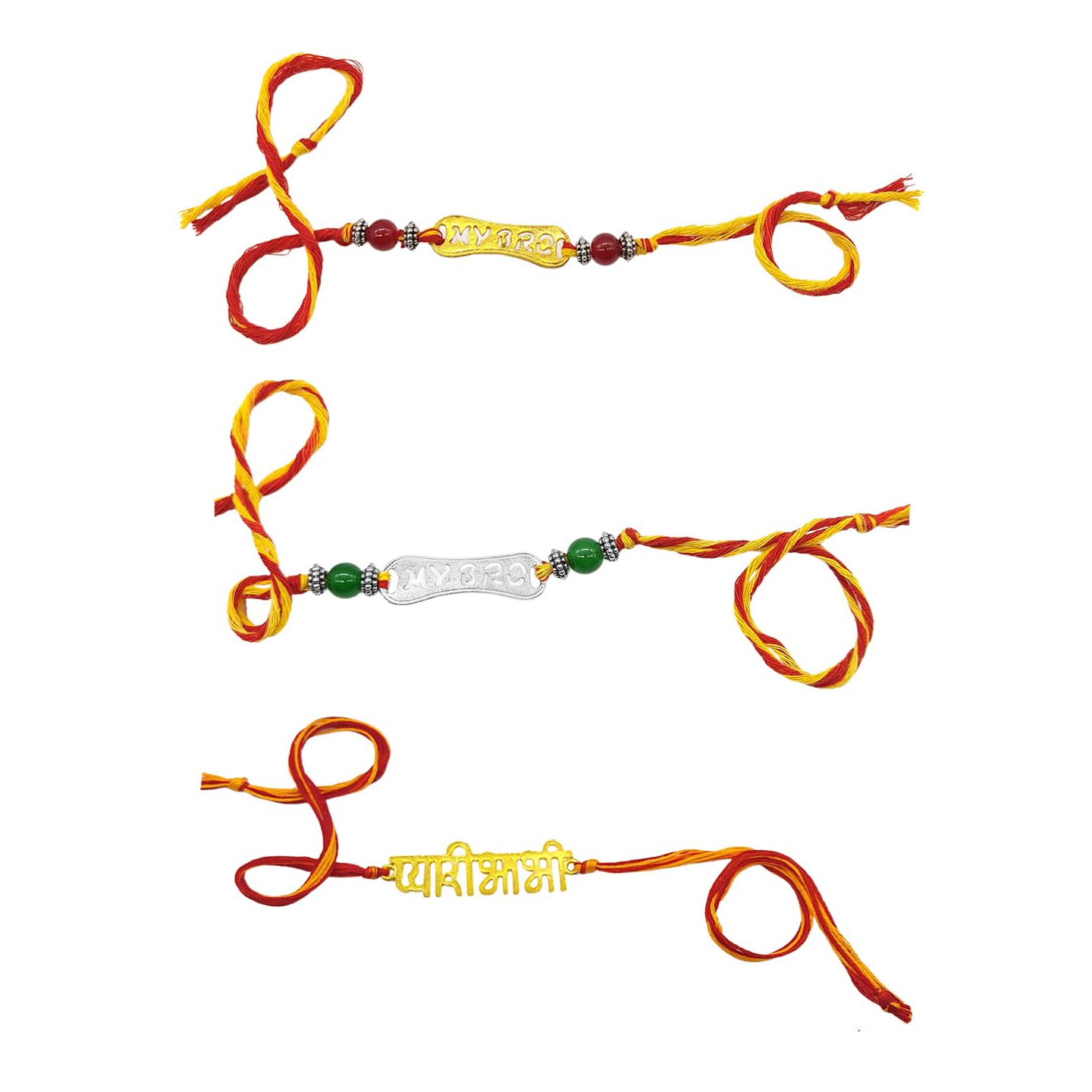 Yellow Chimes Rakhi for Brother | Combo of 4 Rakhi Set for Brother | Traditional Gold and Silver Plated Rakhi Set for Brother and Sister| Rakhi with Roli, Chawal and Greeting Card