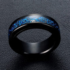 Yellow Chimes Combo Black & Blue Rings For Men | Pack of 2 Stainless Steel Men Rings | Dragon Celtic Design Black Silver Blue Finger Rings for Boys | Ideal Gift For Men and Boys