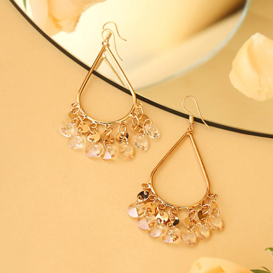 Yellow Chimes Danglers Earrings for Women Golden Crystal Long Danglers Gold Plated Chandbali Earrings for Women and Girls.