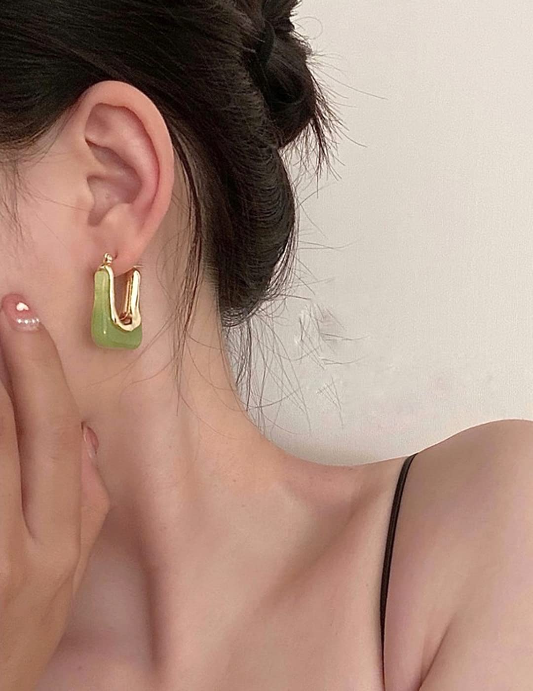 Yellow Chimes Hoop Earrings for Women Fashion Green Hoops Earrings | Gold Plated Geometric Shaped Hinged Tube Hoop Bali Earrings for Girls | Birthday Gift for Girls & Women Anniversary Gift for Wife