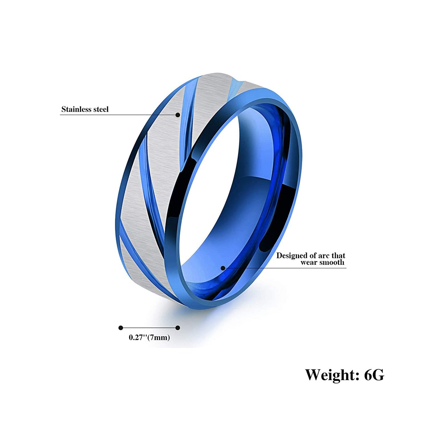 Yellow Chimes Rings for Men Stainless Steel Blue Strips Band Ring for Boys and Men.