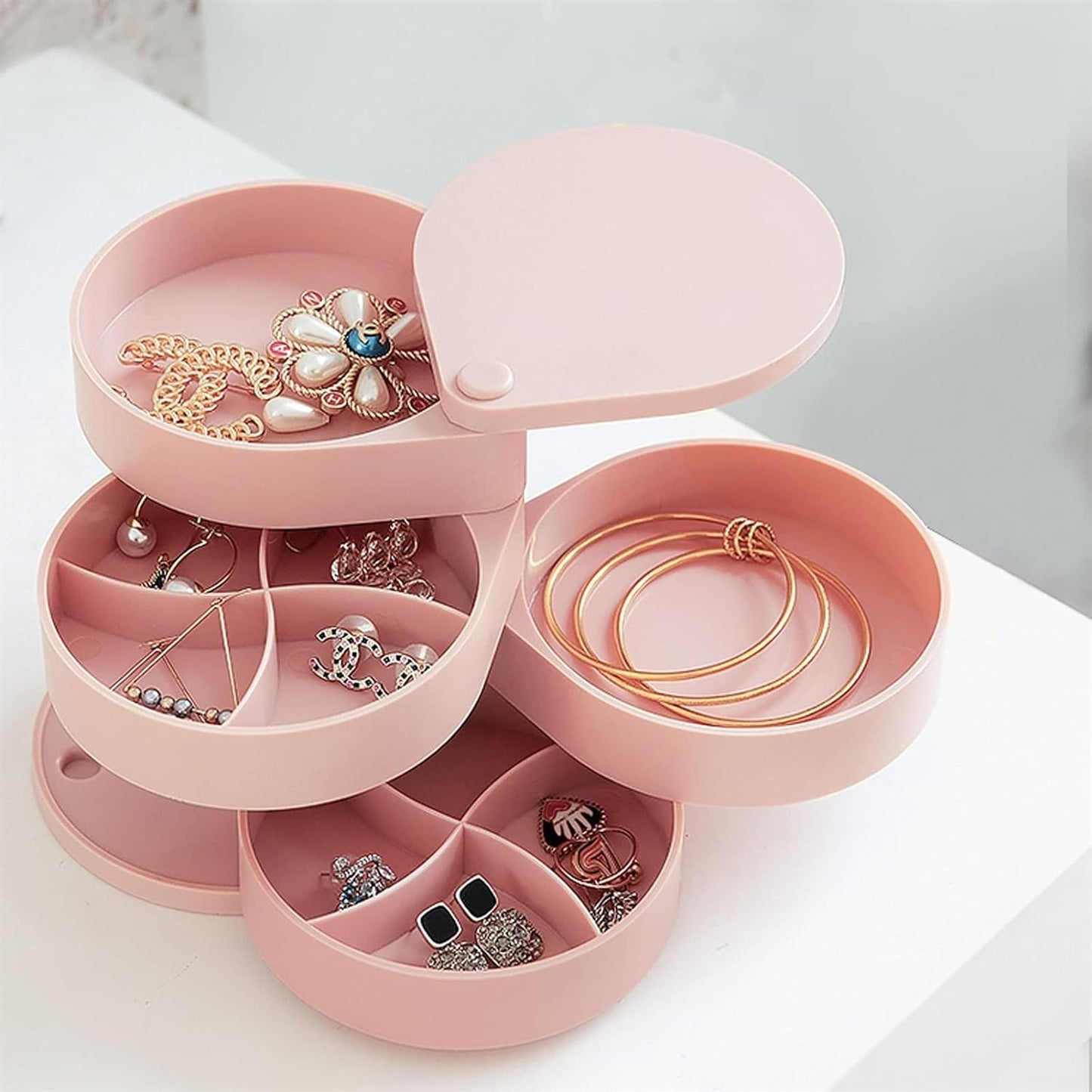 Yellow Chimes Jewellery Organisers Storage Box | Wedding Birthday Gift Box for Women | Jewelry Box with Bangles Earrings Organisers | Portable 4-Layer Rotating Jewelry Organizer Box