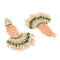 Yellow Chimes Earrings for Women Gold Toned Kundan Studded Green and Pink Beads Drop Chandbali Earrings for Women and Girls