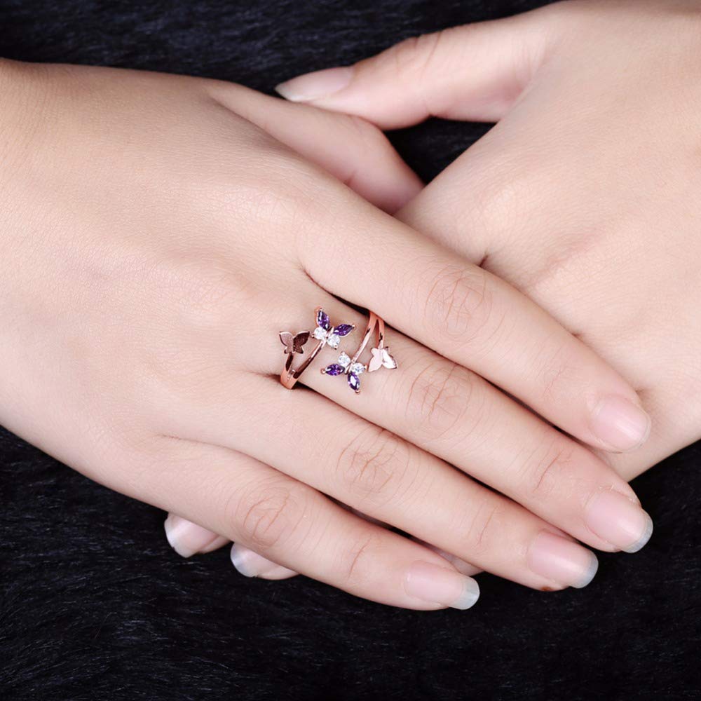 Yellow Chimes Rings for Women Crystal Butterfly Ring Rosegold Plated Adjustable Ring for Women and Girls.