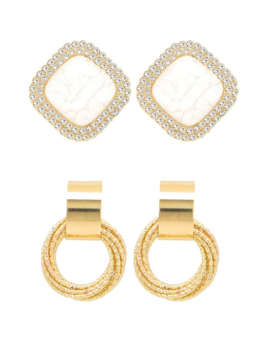 Yellow Chimes Earrings for Women and Girls Crystal Studs | Dual Tone 2 Pair Combo of Stud Earrings | Birthday Gift for girls and women Anniversary Gift for Wife