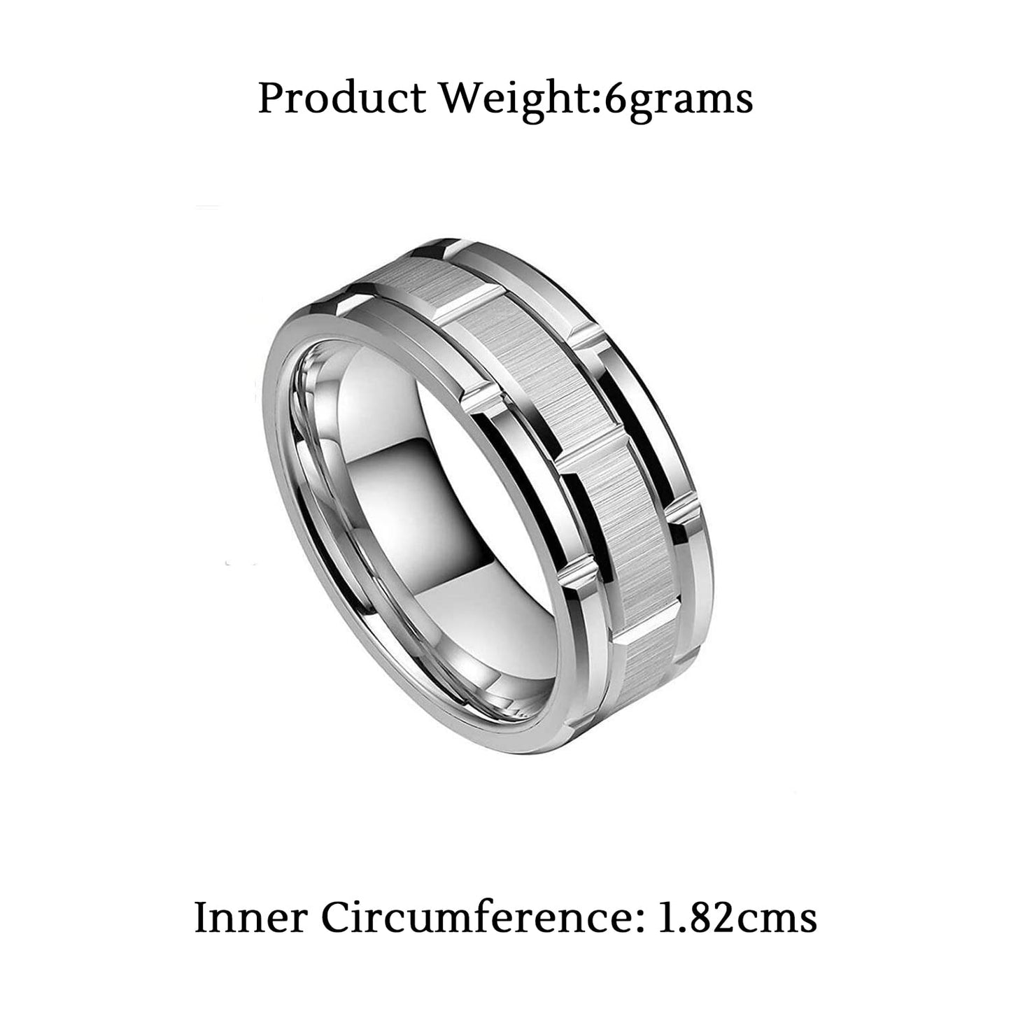 Yellow Chimes Silver Rings For Men | Pack of 1 Stainless Steel Grey Men Ring | Brick Design Grey Finger Ring for Boys | Ideal Gift For Men and Boys