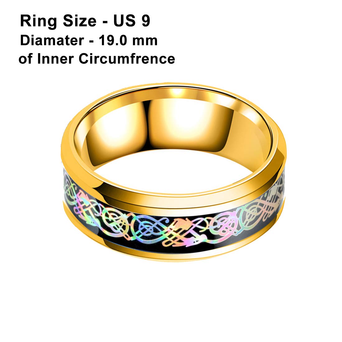 Yellow Chimes Rings for Men Dragon Celtic Inlay Polish Finish Titanium Steel Golden Ring for Men & Boys