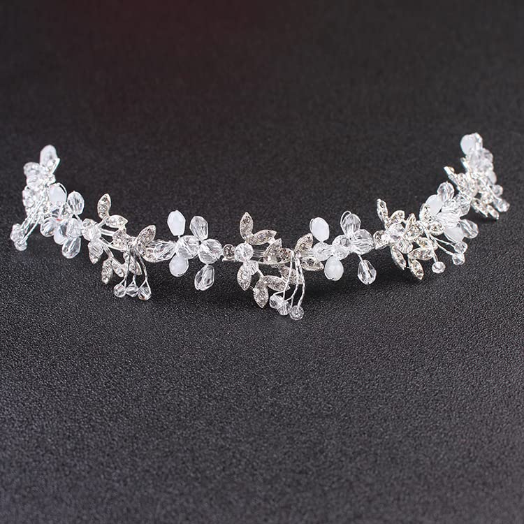 Yellow Chimes Bridal Hair Vine for Women and Girls Bridal Hair Accessories for Wedding Silver Headband Hair Accessories Wedding Jewellery for Women Crystal Bridal Wedding Head band Hair Vine for Girls