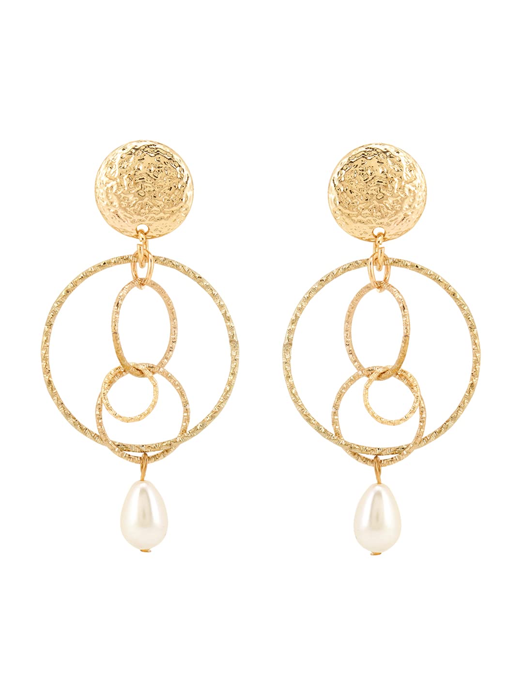 Yellow Chimes Latest Fashion Gold Plated Circle Design Pearl Drop Earrings for Women and Girls, Medium (YCFJER-CRCLDGN-GL)