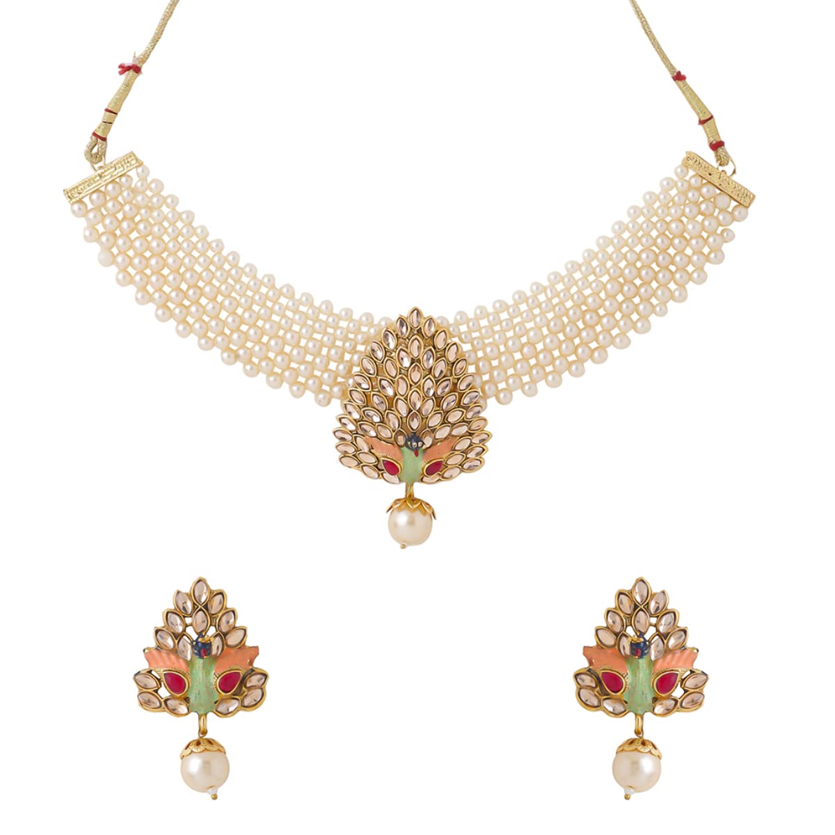Yellow Chimes Jewellery Set for Women and Girls Kundan Necklaces Set | Gold Plated Beads Beaded Kundan Choker Necklace Set | Birthday Gift for girls and women Anniversary Gift for Wife