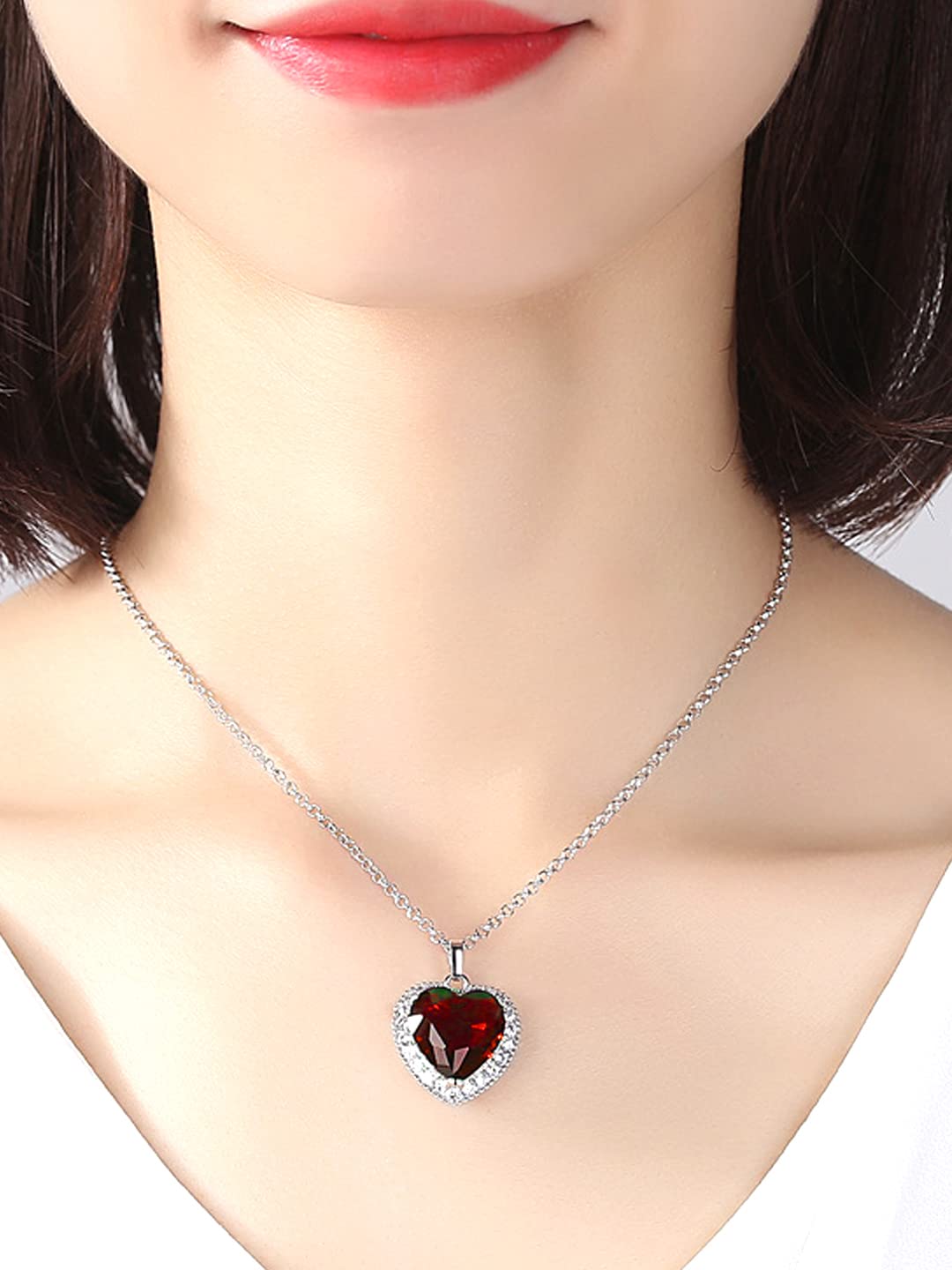 Yellow Chimes Pendant for Women and Girls Crystal Pendant for Women | Heart Shaped Pendant | Red Stone Pendant with Chain| Birthday Gifts For Women Valentine Gift for Girls