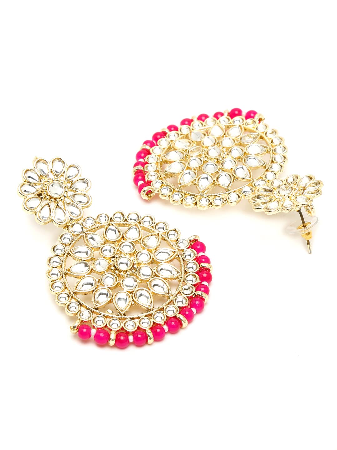 Yellow Chimes Chandbali Earrings for Women Gold Plated Kundan Studded Pink Pearl Drop Earrings For Women And Girls