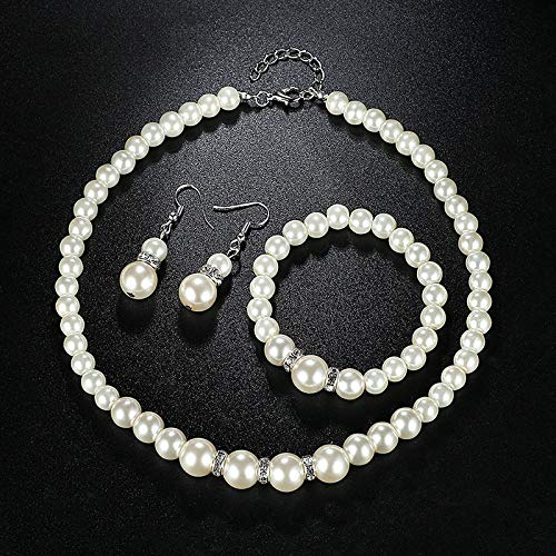 Yellow Chimes White Pearl Necklace Set with Bracelet & Earrings Pearl Jewellery Set for Women (Silver,White) (YCFJNS-221PERL-WH)