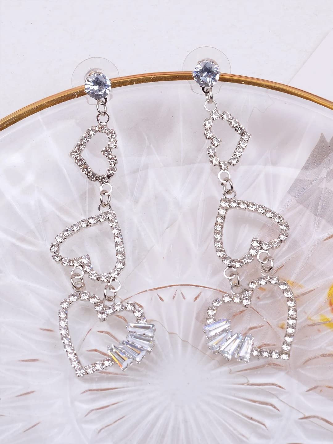 Yellow Chimes Earrings For Women Silver Toned Sparkling Crystal Studded Open Heart Hanging Drop Dangler Earrings For Women and Girls