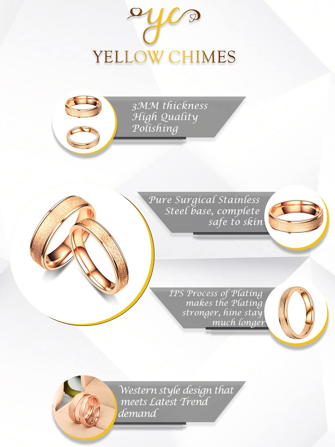 Yellow Chimes Rings for Women and Girls Rosegold Couple Rings | Valentines Special Rose Gold Proposal Couple Ring for Girls & Boys | Birthday Gift For girls and women Anniversary Gift for Wife