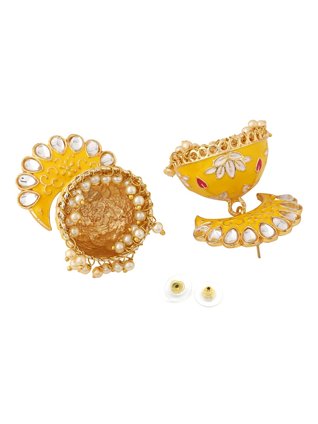 Yellow Chimes Earrings For Women Bright Yellow Color Pearl and Stone Studded Meenakari Jhumka Earrings For Women and Girls