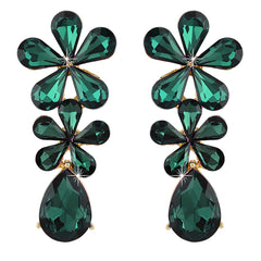 Yellow Chimes Elegant A5 Grade Sparkling Crystal Classic Dual Floral Design Dangle Earrings For Women And Girls (Green)