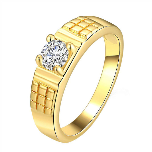 YELLOW CHIMES Single Stone Centered 18K Gold Plated Cubic Zircon Designer Ring for Men
