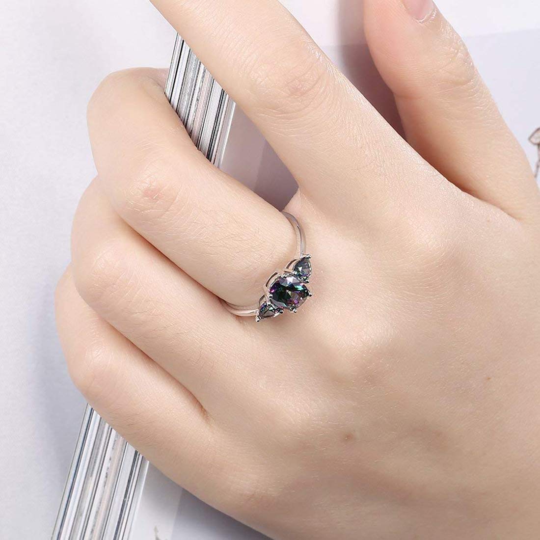 Yellow Chimes Three Stone Alloy Crystal Platinum Plated Ring for Women & Girls