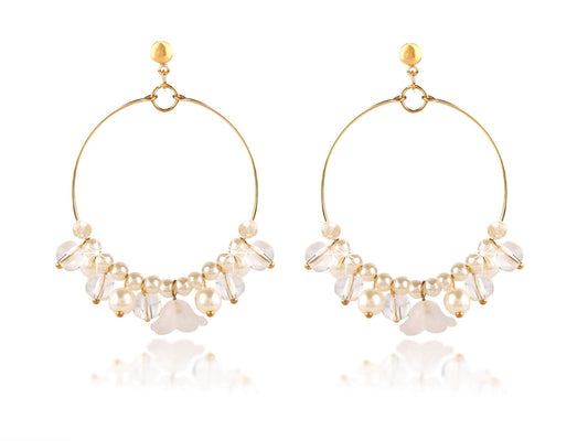 Yellow Chimes White Floral Gold Plated Hoops Earrings for Women and Girls