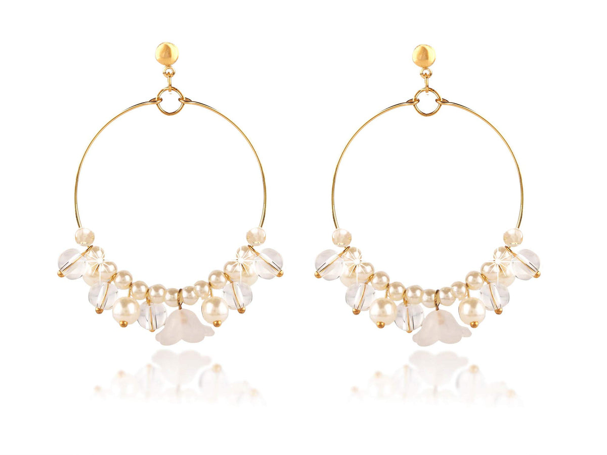 Yellow Chimes White Floral Gold Plated Hoops Earrings for Women and Girls