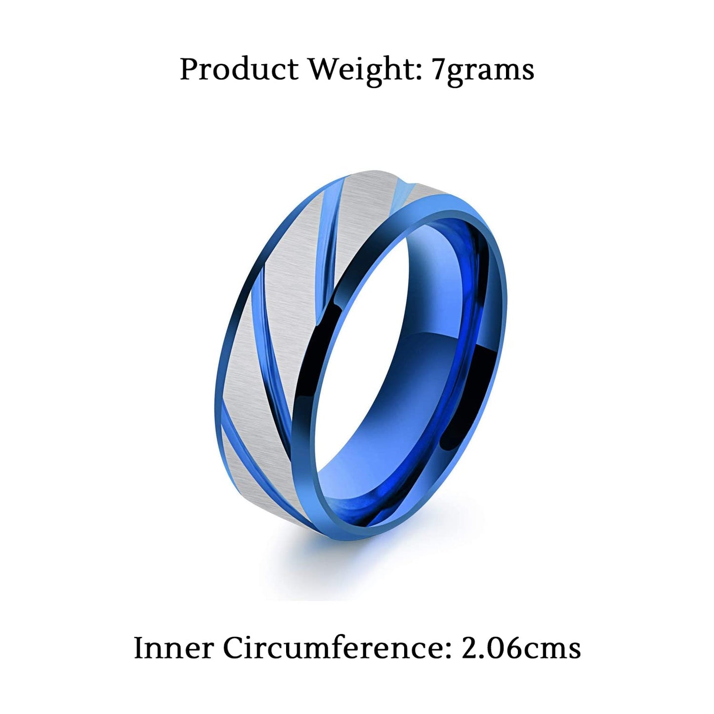 Yellow Chimes Rings for Men Stainless Steel Blue Strips Band Ring for Boys and Men.