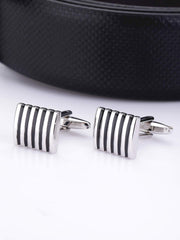 Yellow Chimes Cufflinks for Men Strips Black Cuff links with Enamal Finish Stainless Steel Cufflinks for Men and Boy's.