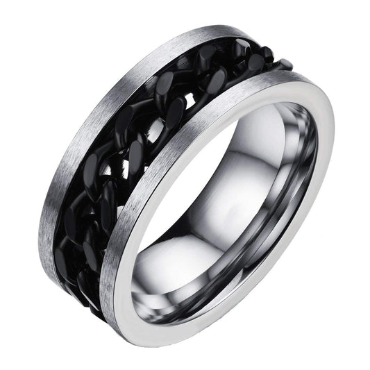 Yellow Chimes Rings for Men and Boys | Silver Rings for Men | Band Black chain Inter linked Finger Men's Ring | Stainless Steel Rings for Men | Accessories Jewellery for Women | Birthday Gift for Men and Boys Anniversary Gift for Husband (Size US 11)