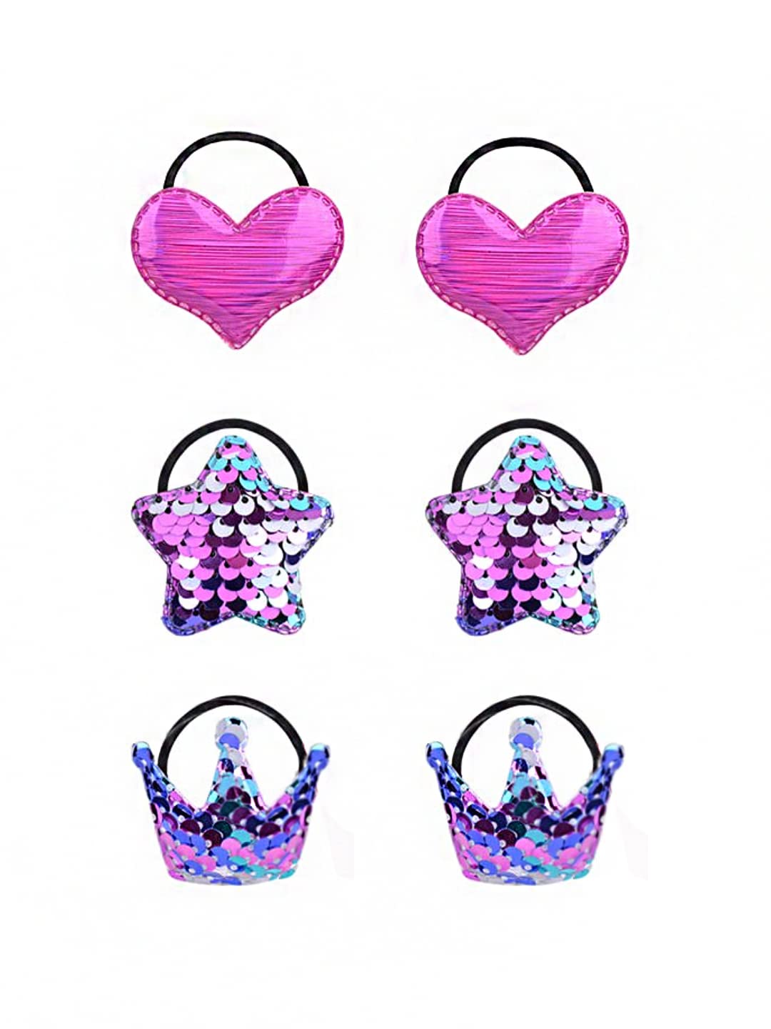 Melbees by Yellow Chimes Combo of Sequins Studded 6 PCS Ponytail Holders Rubber Bands and 3 Pairs Hair Clips Hair Accessories for Kids Girls (Pack of 12), Multi-Color, Medium
