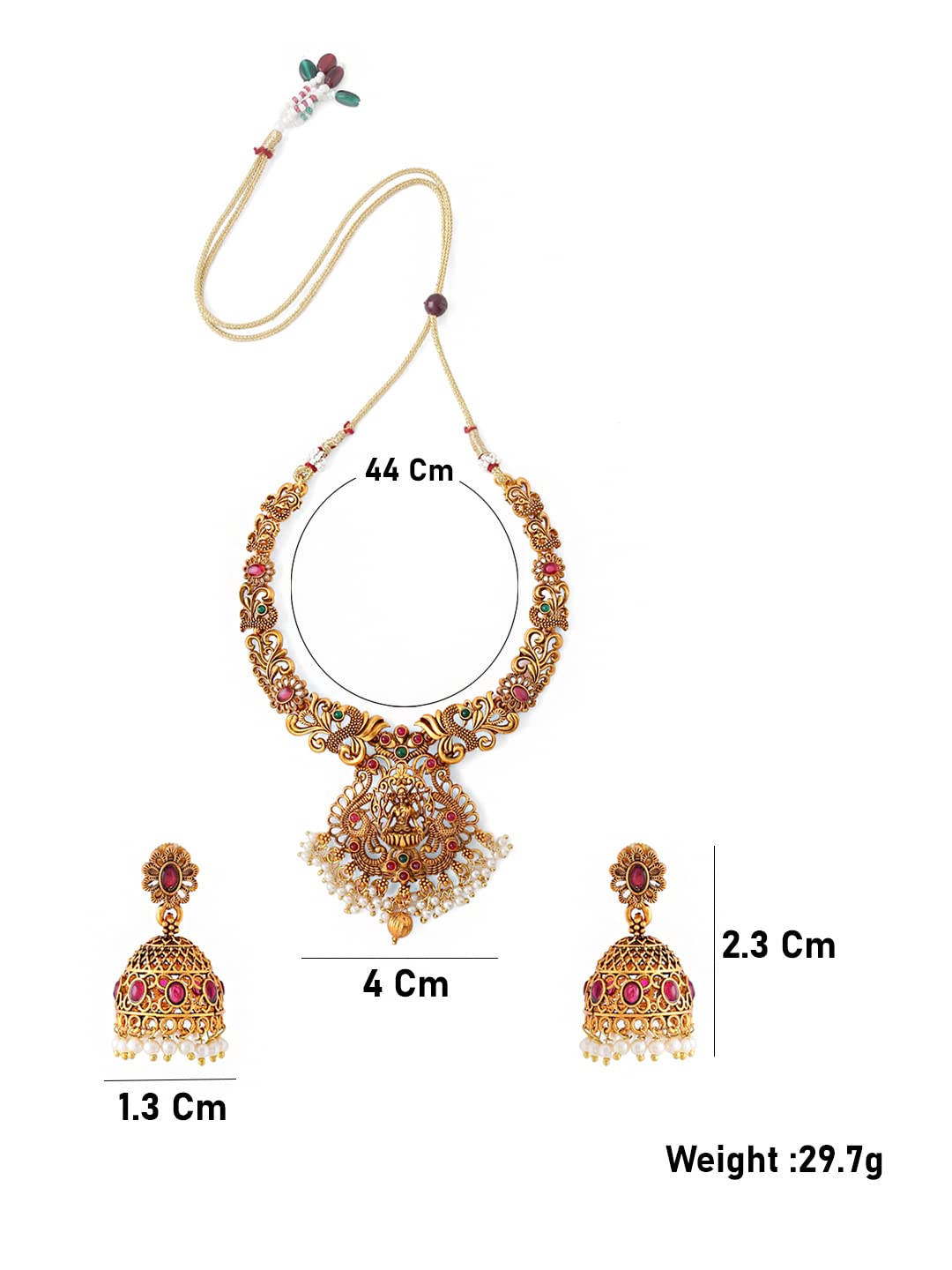 Yellow Chimes Necklace Set for Women And Girls Traditional Jewellery Set for Women Gold-Plated Temple Necklace Set Stone-Studded Necklace Set For Women & Girls