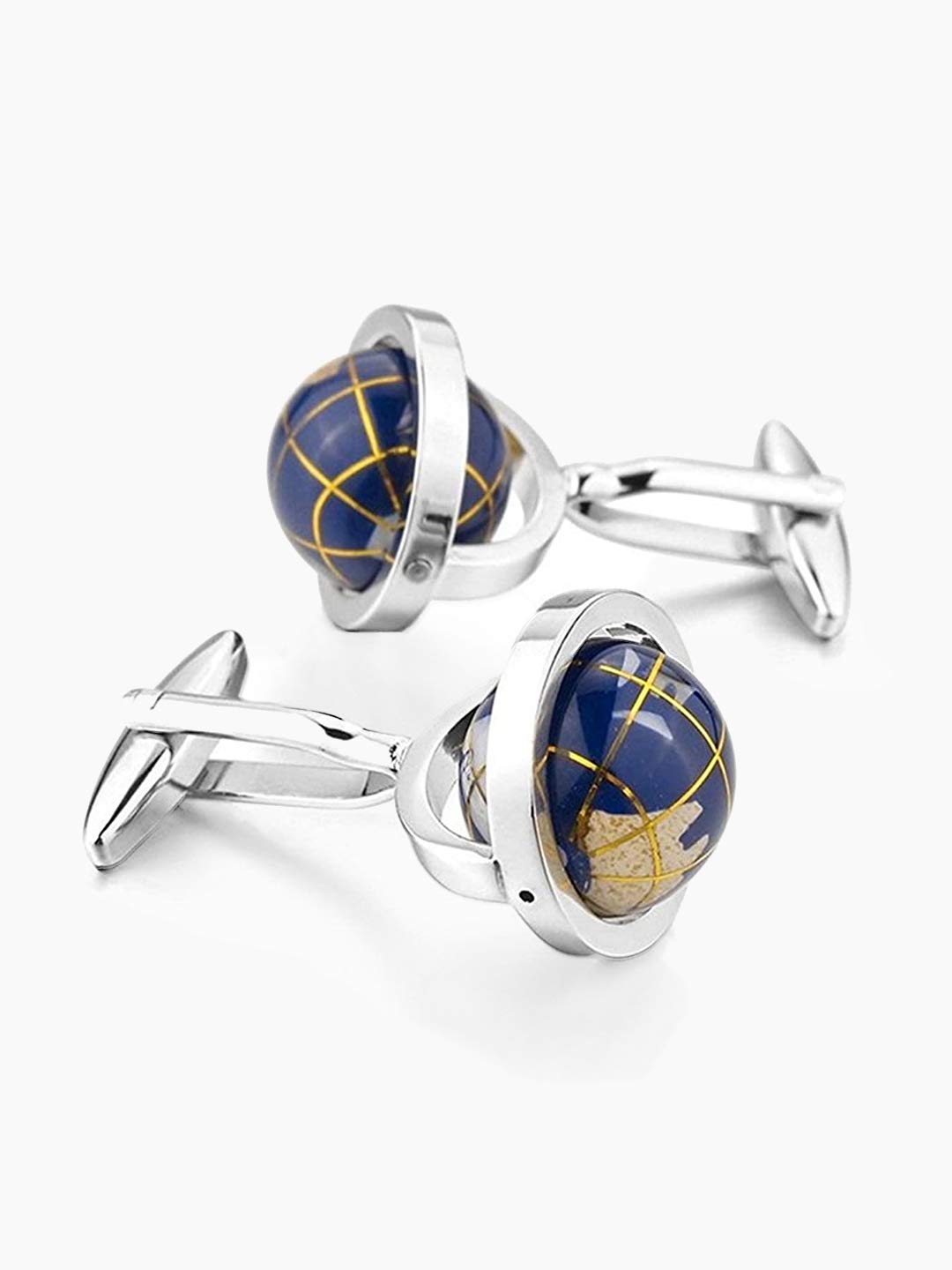 Yellow Chimes Cufflinks for Men and Boys Blue Cuff links | Formal Stainless Steel Unique Spin-Able Earth Globe Blue Cufflink | Birthday Gift for Men and Boys Anniversary Gift for Husband