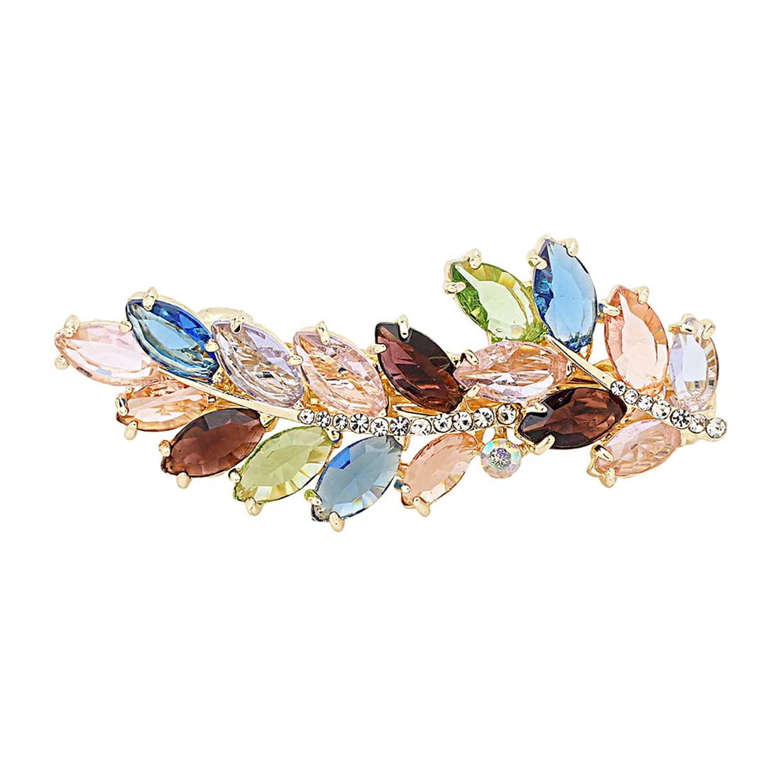 Yellow Chimes Hair Clips for Women Girls Barrette Hair Clips for Women Hair Accessories for Women Leafy Shaped Clips for Women Multicolor Crystal French Barrette Hair Clips for Women and Girls Gift For Women & Girls